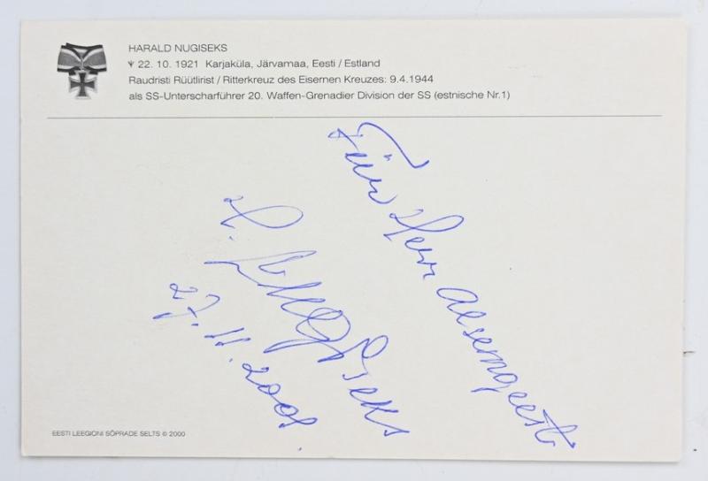 Signature of Waffen-SS KC Recipient 'Harald Nugiseks'