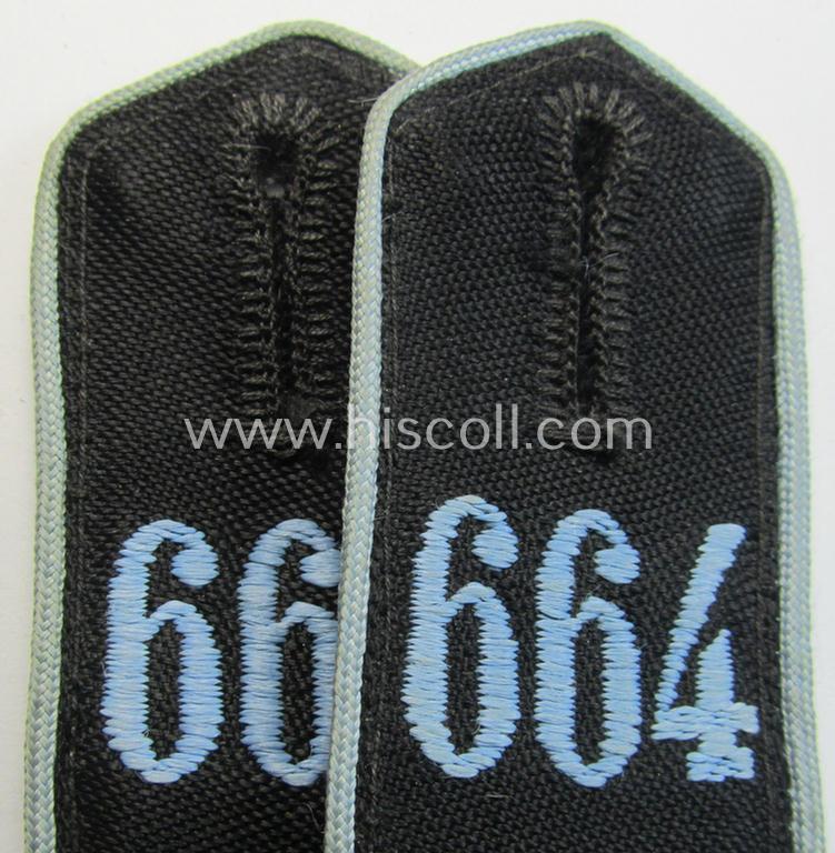 Neat - and fully matching! - pair of light-blue-piped, so-called: 'Flieger-HJ' (ie. 'Flieger-Hitlerjugend'-) shoulderstraps, as was intended for usage by a: 'Hitlerjunge' who served within: 'Bann 664' (664 = 'Litzmannstadt / Land-Lentschütz...