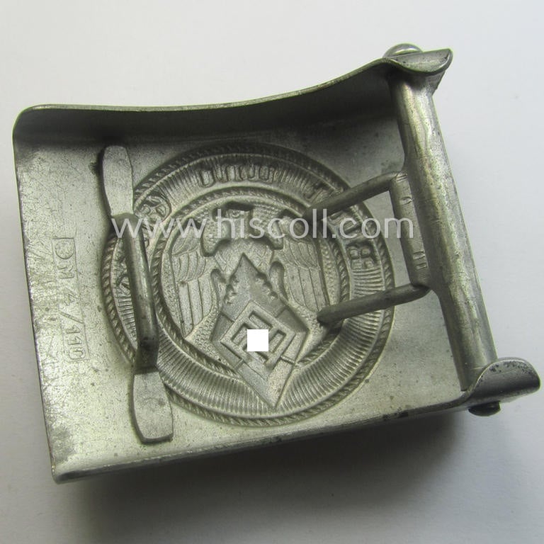 HJ (ie. 'Hitlerjugend') zinc- (ie. 'Feinzink'-) based belt-buckle being a maker- (ie. 'RzM M4/110'- ie. 'Joseph Feix & Söhne'-) marked example