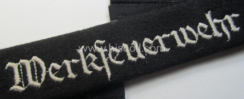 WWII- (ie. TR-) period, woolen-based fire-brigade (ie. 'Feuerwehr'-) related cuff-title (ie. 'Ärmelstreifen') entitled: 'Werkfeuerwehr'