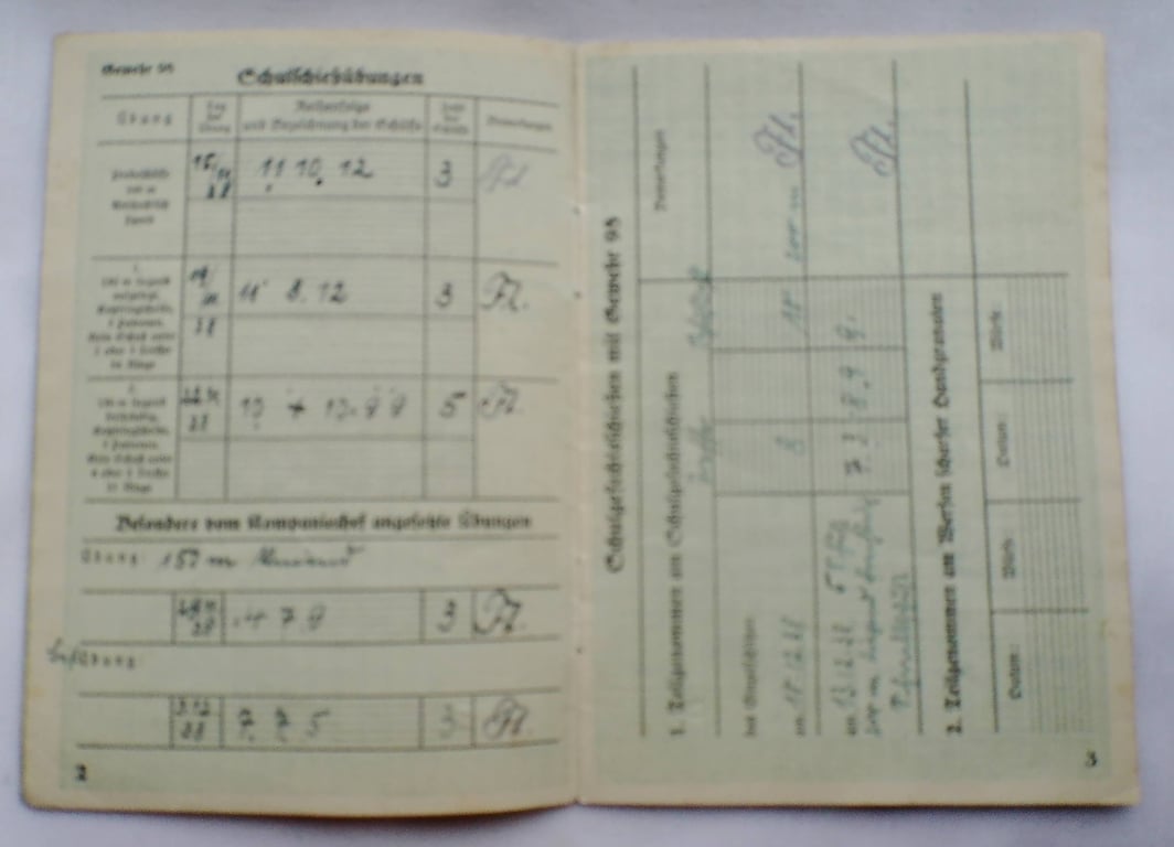 German Heer Shooting record book (Schießbuch für Erg. Schützen Kompanie)