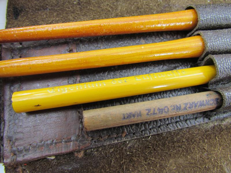 German leather case with luftwaffe ink pens + pencils