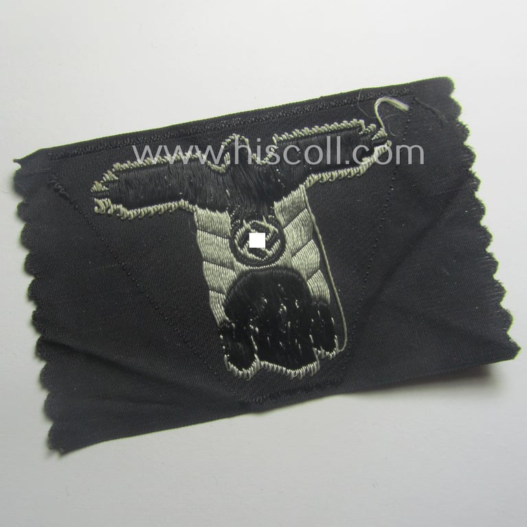 Waffen-SS black-coloured M43-pattern 'Panzer'-cap-trapezoid as executed in 'BeVo'-weave-pattern as was specifically intended for usage on the M43-model field-caps (ie. 'Einheitsfeldmützen')