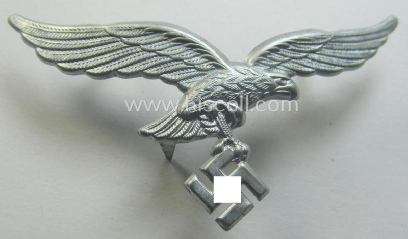 'Virtually mint- ie. unissued', WH (Luftwaffe) EM/NCO-pattern visor- (ie. 'Schirmmützen'-) cap-eagle (being an unmarked example as executed in zinc- ie. 'Feinzink'-based metal)