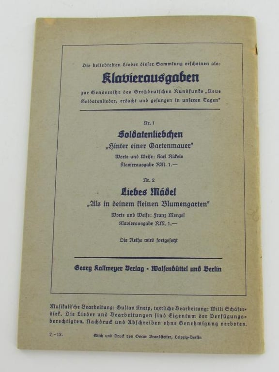 Book: Das Lied der Front ( song book ) 1940