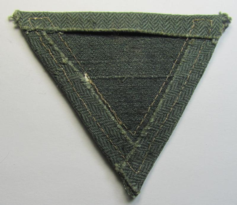 WH (Heeres ie. Waffen-SS) 'Armwinkel' (or: arm-chevron) as was executed on a greenish-coloured- and/or 'HBT'-like- (ie. 'Drillich'-) based background as was intended for usage by a: 'Gefreiter' (ie. 'SS-Sturmmann')