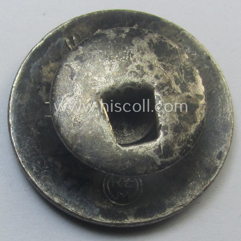 Neatly enamelled- (and bright-red-coloured!) 'N.S.D.A.P.'-membership-pin- ie. party-badge (or: 'Parteiabzeichen') which is nicely maker-marked on the back with the makers'-designation: 'RzM' and/or: 'M1/100' (= 'Werner Redo')