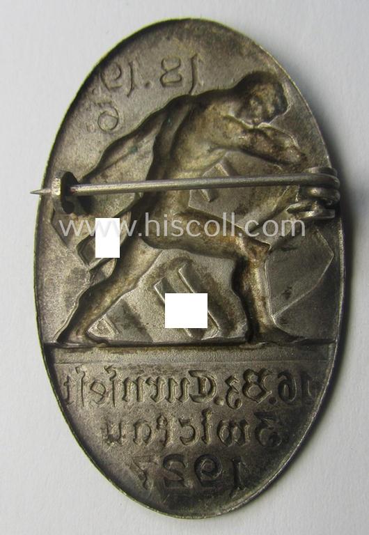 Early-period, luxuriously-styled (and silvered 'Buntmetall'-based!) (anti?) N.S.D.A.P.-related 'tinnie' (ie. 'Tagungs- o. Veranstaltungsabzeichen') being a non-maker-marked example showing the text: '16. Bz.Turnfest - Zwickau - 1927'