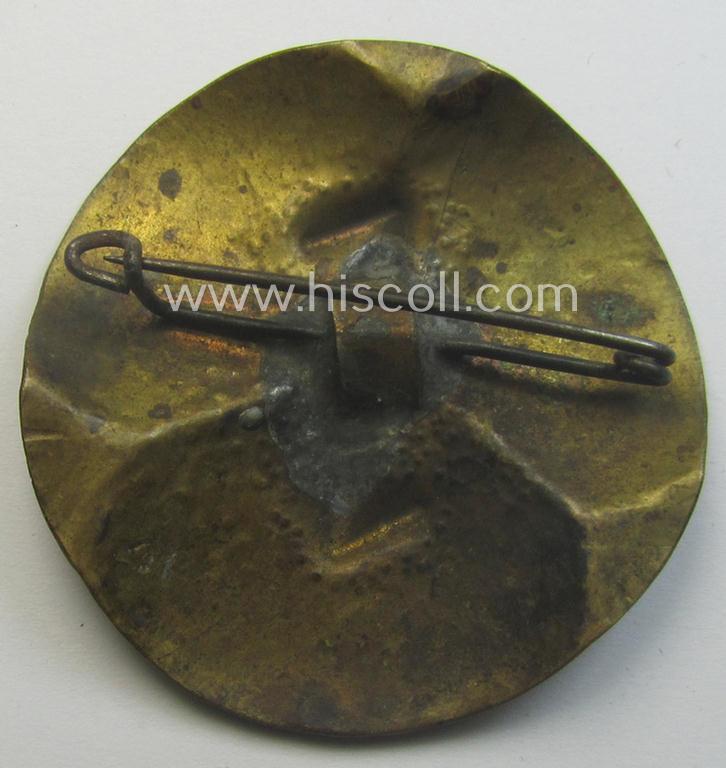 Unsusally found, TR-period supporter-lapel-pin (ie. 'Brosche') depicting a typical 'Wolfsangel'-sign as was executed in genuine ('hammered-styled') copper-based metal