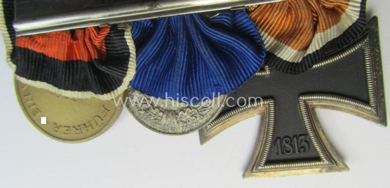 Three-pieced WH (Luftwaffe) medal-bar (ie.: 'Ordenspange') resp. showing an: 'EKII. Kl.', a: 'WH-DA der 4. Stufe' (with down-tailed eagle-device) and a: Czech 'Anschluss'-medal