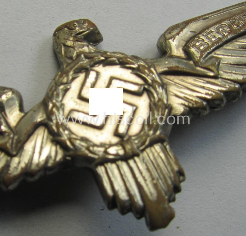 Superb - and truly scarcely found! - commemorative, silverish-toned- and typical tin-based - 'Flieger'-related 'tinnie' depicting an eagle-device with swastika and text (ie. date) that reads: '1. Flieger-Treffen - Berlin 1934'