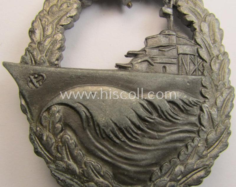 Attractive - albeit moderately used- ie. worn! - WH (Kriegsmarine) 'Zerstörerkriegsabzeichen' being a clearly maker-marked example as executed in 'Feinzink' as was produced by the desirable maker (ie. 'Hersteller'): 'S.H.u.Co.'