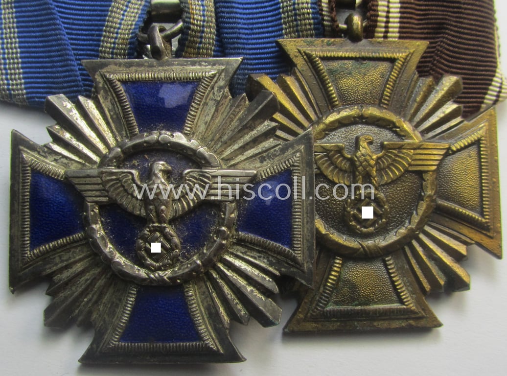 Superb, 2-pieced N.S.D.A.P.-related medal-bar (ie. 'Orden- o. Doppelspange') showing resp. a: 'D.A. in Silber' (ie. '2. Stf. für 15 Jahre t.D.') and a: 'D.A. in Bronze' (ie. '3. Stf. für 10 Jahre t.D.')