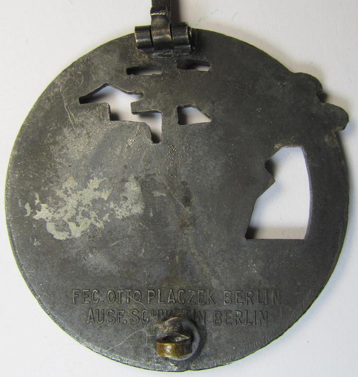 Attractive, WH (Kriegsmarine) 'Blockadebrecher-Kriegsabzeichen' being a maker- (ie. 'Fec. Otto Placzek Berlin - Ausf. Schwerin - Berlin'-) marked example as was executed in multi-coloured zinc (ie. 'Feinzink')