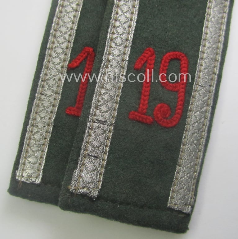 Pair of WH (Heeres), neatly 'cyphered' ('M36'- ie. 'M40'-pattern and/or pointed-style) NCO-type shoulderstraps for an: 'Unterwachtmeister des Artillerie-Rgts. 19'