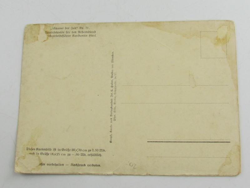 Postcard From RAD Reichsarbeitsführer Konstantin Hierl