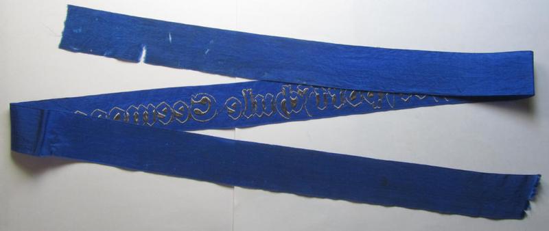 Superb - and with certainty very rarely encountered! - Marine-HJ (ie. 'Marine-Hitlerjugend') cap-tally (ie. 'Mützenband') entitled: 'Wassersportschule Seemoos' (being a full-length example that comes in an overall nice condition)