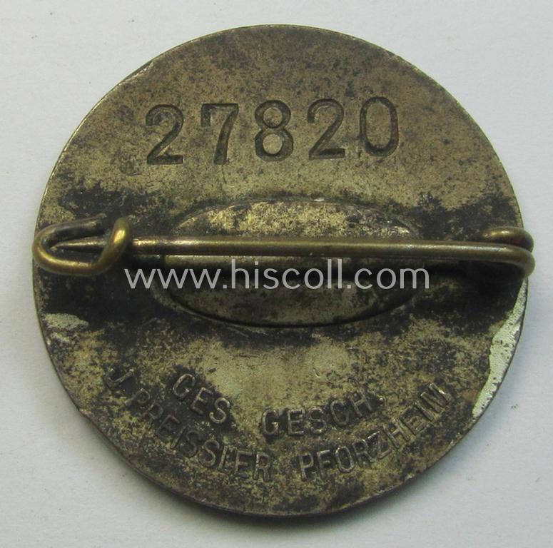 Superb - and truly scarcely seen! - 'Reichsluftschützbund (RLB)'-related lapel-pin as was intended to signify: 'Flugmeldedienst' being a maker-marked example that shows a clearly engraved bearers'- (ie. serial-) number that reads: '27820'