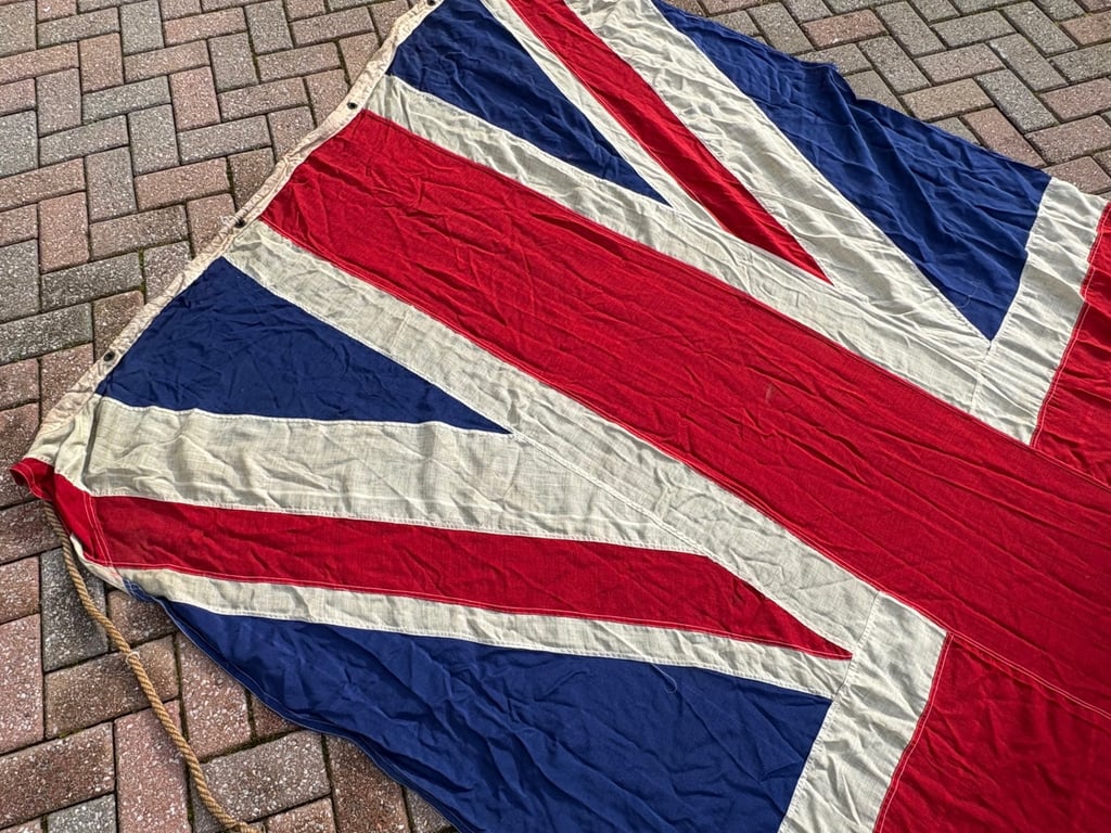 HUGE WWII BRITISH WARTIME MILITARY PANEL STITCHED UNION JACK NAVY FLAG