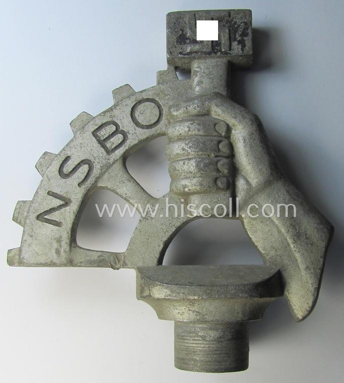 Attractive - and rarely found! - greyish-silver-toned and (I deem) zinc- (ie. 'Feinzink'-) based 'Fahnenspitze' (ie. flag top or pole-piece) as was intended for usage by the: N.S.B.O.- (ie. 'National-Sozialistischer Betriebszellen-Organisation'...