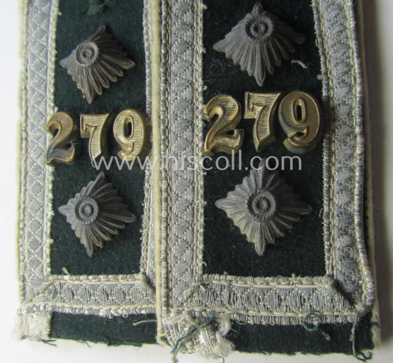 Neat - fully matching and moderately used! - pair of WH (Heeres) NCO-type (ie. 'M36- o. M40'-pattern) neatly 'cyphered' shoulderstraps as was intended for usage by an: 'Oberfeldwebel des Infanterie-Regiments 279'