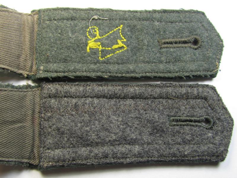 Attractive - albeit minimally mis-matched - pair of WH (Heeres), early- (ie. pre-) war-period, 'M36'-pattern (pointed-styled- and 'cyphered') so-called: NCO-type shoulderstraps as was intended for an: 'Unteroffizier des Nachrichten-Regiments 47...