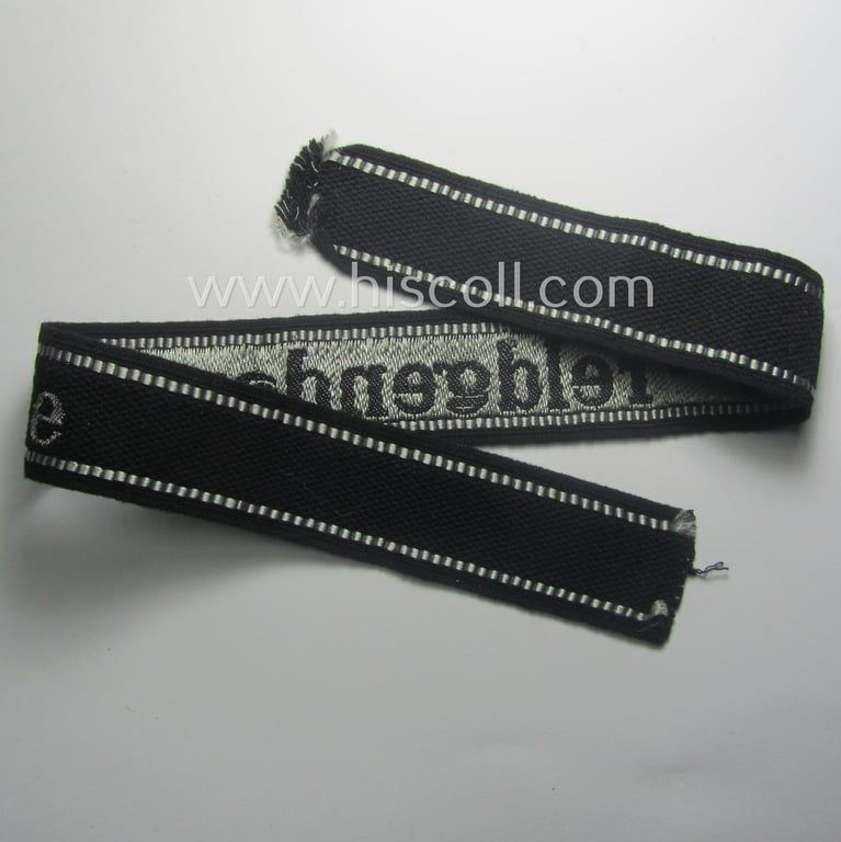 Superb - and truly rarely encountered! - example of a Waffen-SS, 'semi-BeVo'-pattern, EM- (ie. NCO-) type cuff-title (ie. 'Ärmelstreifen') as was intended for a member serving within the: 'SS-Feldgendarmerie'