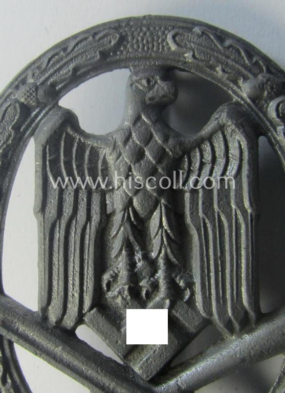 'Allgemeines Sturmabzeichen' (or: General Assault Badge ie. GAB) being a neatly maker (ie. 'A'-) marked, zinc- ie. 'Feinzink'-based-variant as was produced by the: 'Assmann & Söhne'-company