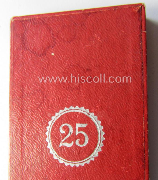 Neat, 'Treuedienst Ehrenzeichen 2. Klasse' being a non-maker-marked example that came mounted onto its original ribbon (ie. 'Bandabschnitt') and that came stored in its non-maker-marked etui (ie. two-pieced box)