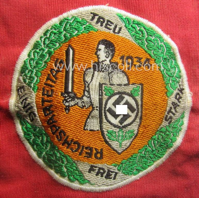 'Patriotic-styled'- and/or truly nicely woven! - N.S.D.A.P.-related vehicle- ie. bicycle-flag (ie. 'Fahrrad-Fahne') depicting on both sides an interwoven illustration of a knight coupled with the text: 'Reichsparteitag 1934'