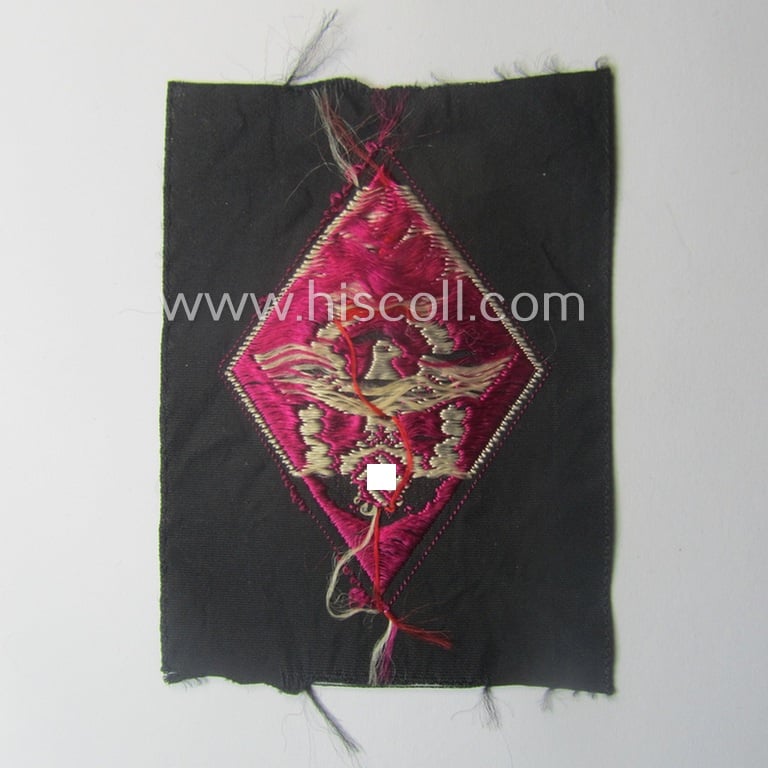 HJ ('Hitlerjugend') 'Feuerwehr Formationsabzeichen' (or: youth fire-fighter badge ie. 'Raute') as neatly executed in 'BeVo'-weave pattern