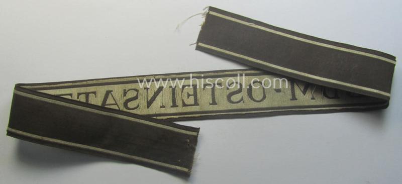 Superb - and actually rarely encountered! - example of the HJ/BDM- ('Hitlerjugend' ie. 'Bund Deutscher Mädel'-) cuff-title (ie. 'Ärmelstreifen') entitled: 'BDM-Osteinsatz' being an example as executed in the neat 'BeVo'-weave pattern
