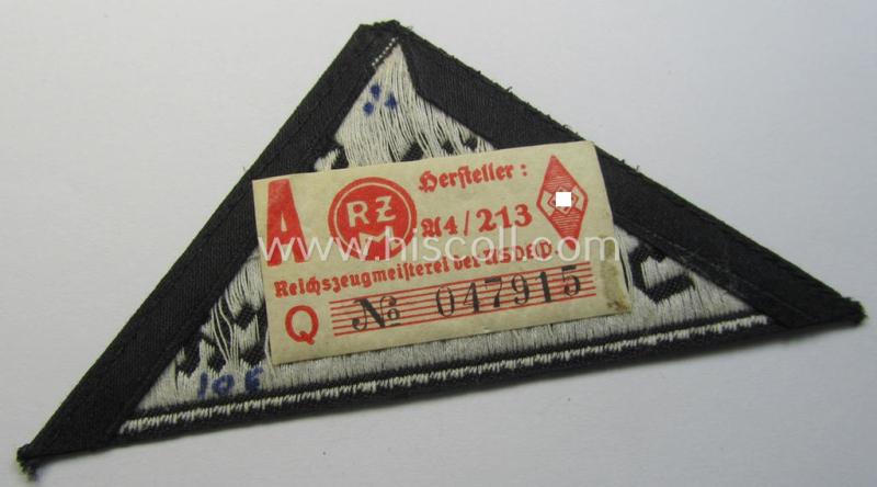 Neat, 'HJ' ('Hitlerjugend') ie. 'BDM' ('Bund Deutscher Mädel') district-triangle (ie. 'Gebietsdreieck') entitled: 'Südost Steiermark' (being a 'virtually mint' example that retains its period-attached, paper-based so-called: 'RzM'-eti...