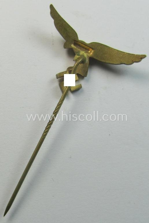 Bright-golden-toned lapel-pin (ie. 'Zivilabzeichen') to be worn on the civil attire as was intended for usage by the various staff-members of the 'Luftwaffe' (depicting an early-pattern- ie. 'down-tailed'-eagle)
