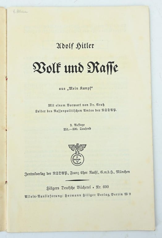 Adolf Hitler Booklet 'Volk und Rasse'