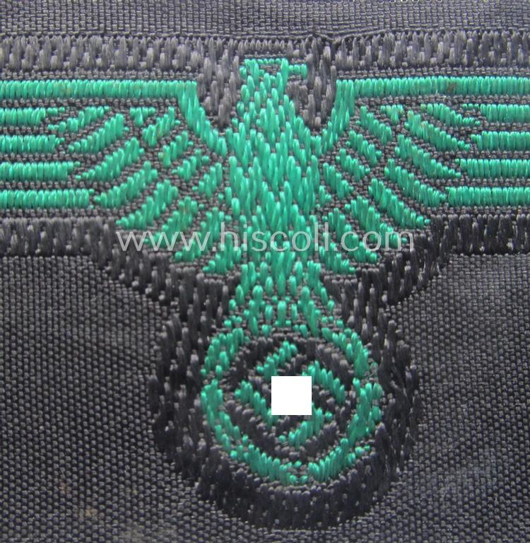 Typical reed-green-coloured, Waffen-SS, 'BeVo'-woven-styled cap-eagle (ie. 'Mützenadler für Tarn-Einheitsfeldmütze')