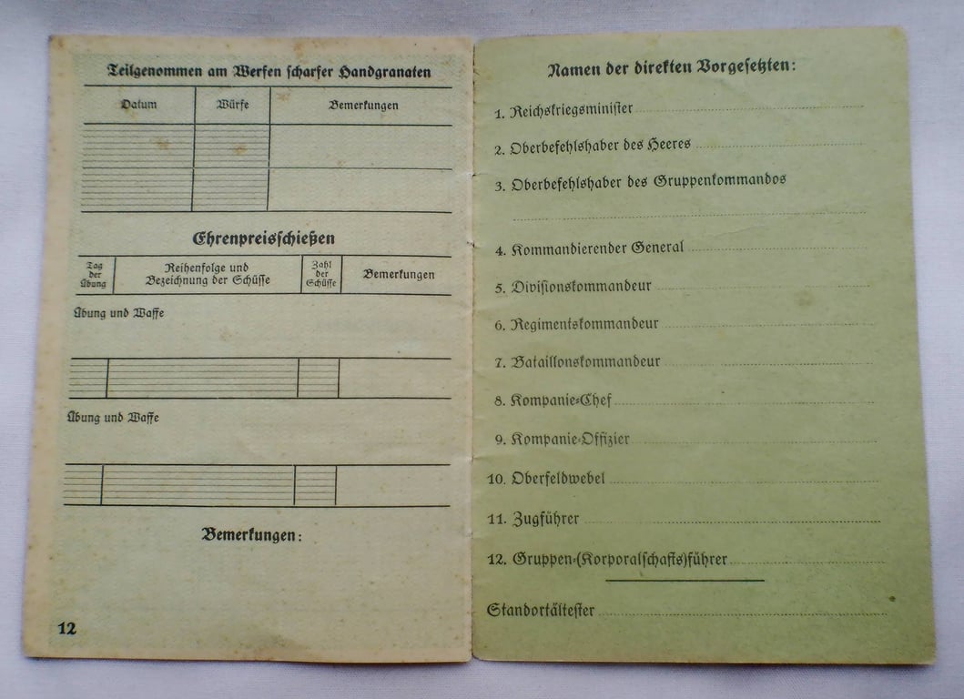 German Heer Shooting record book (Schießbuch für Erg. Schützen Kompanie)