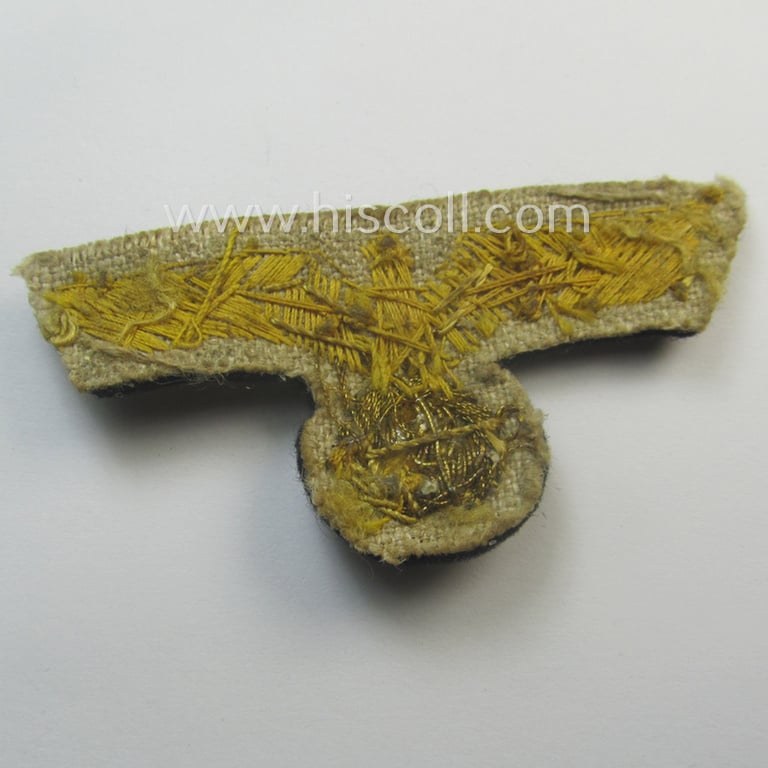 Superb, WH (Kriegsmarine) officers'-type, hand-embroidered visor-cap-eagle (ie. 'Schirmmützenadler für Offiziere der KM') as intended for usage on the various naval, officers'-pattern visor-caps