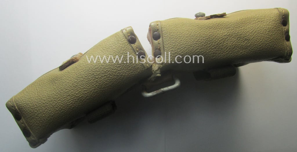 Pair of Wehrmacht (Heeres, Luftwaffe, Waffen-SS etc.) so-called: G43 (ie. 'Selbstladegewehr 43') ammunition-pouches (being a 'virtually mint ie. unissued' example as executed in pebbled-styled, light-beige-brown-coloured 'Ersatz'-leather)