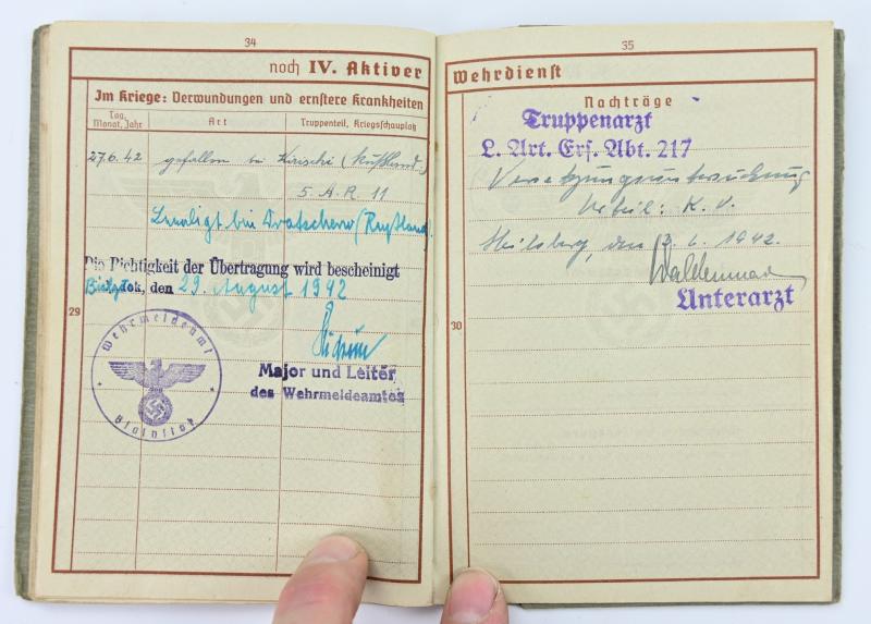 German WH Wehrpass Robert Meier KIA Wolchow