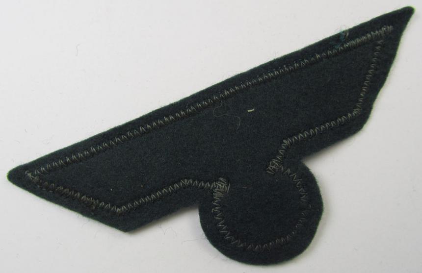 WH (Heeres) breast-eagle as executed in 'BeVo'-type-, so-called: 'flat-wire'-weave-pattern and pre-mounted on darker-green-coloured wool, as was intended for usage by soldiers (ie. NCOs) on their dress-tunics (ie. 'Waffenröcke')