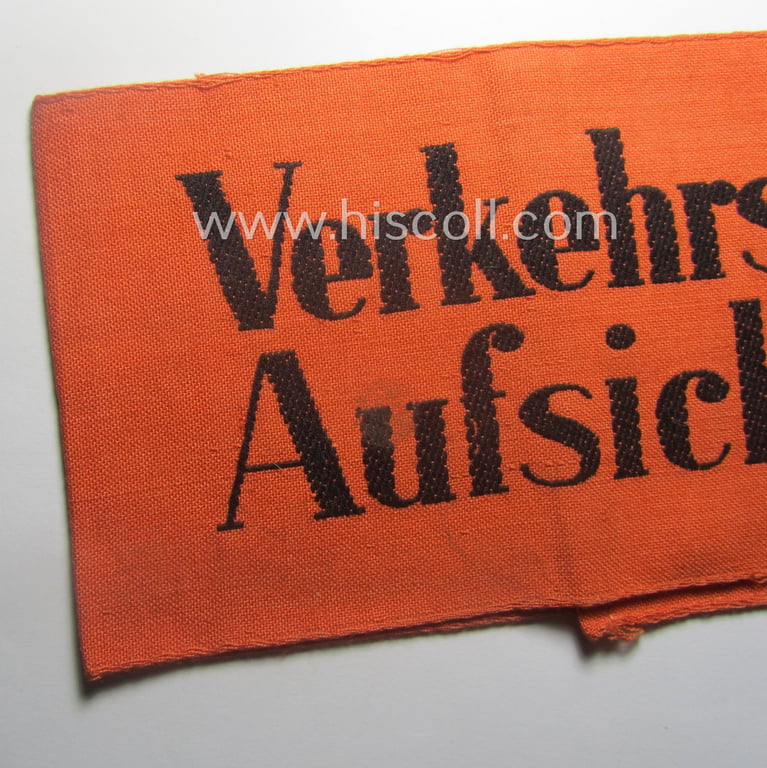 WH (Heeres) related armband (ie. 'Armbinde') entitled: 'Verkehrs-Aufsicht' (being of the 'partly-woven'-type in a technique similar to the 'BeVo'-weave pattern)