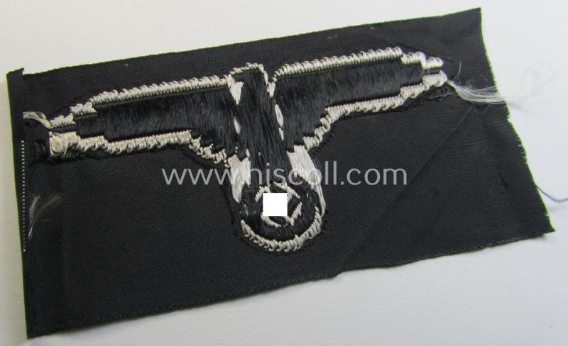 Superb, mid- (ie. later-war-) pattern, 'SS' (ie. 'Waffen-SS') so-called: 'BeVo-weave-style', enlisted-mens'- ie. NCO-pattern arm-eagle (ie. 'Ärmeladler für Mannschaften u. Unterführer') as was intended for usage by the various Waffen-SS troo...