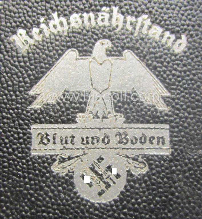 Greyish-silver-toned, 'Reichsnährstand'- (ie. 'RNSt.'-) related, commemorative-award-plaque entitled: 'Reichsnährstands-Austellung - Blut und Boden - Leipzig 1939 - erhitzte Milch' and that comes stored in its period etui