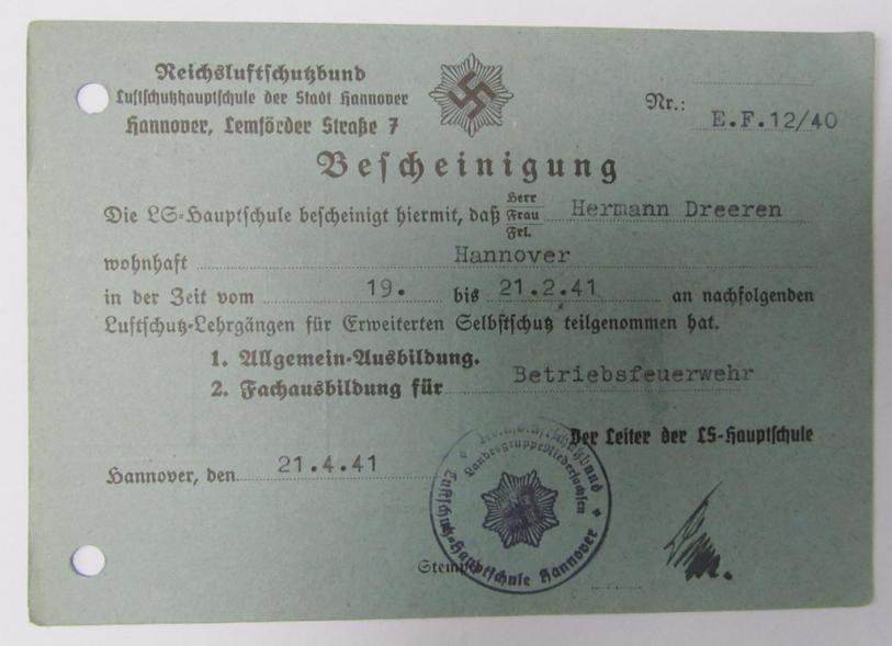 Small-sized- ie. 4-pieced-, N.S.D.A.P.- (ie. RLB- and/or SA-) related ID-document-grouping, all in fully filled-in- and/or ink-stamped condition, as issued for the 'SA-Mann', named: Hermann Dreesen 