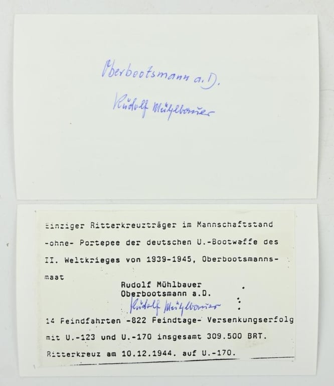 Signature of Kriegsmarine KC Recipient 'Rudolf Mühlbauer'