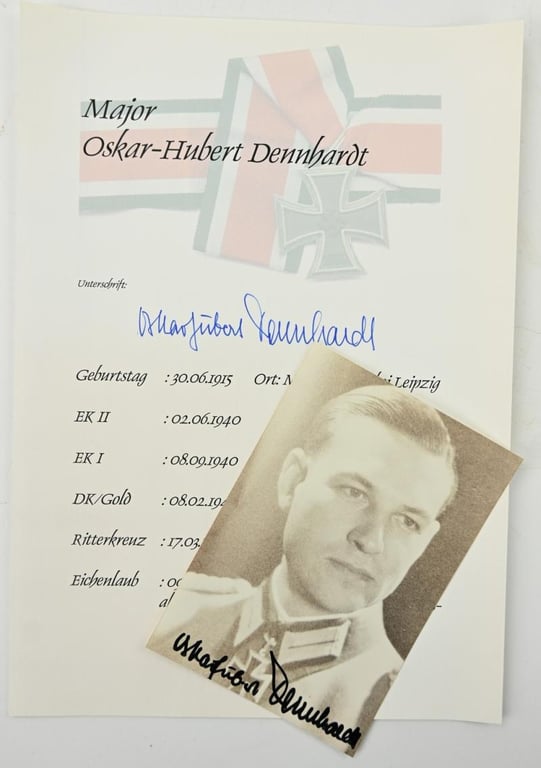 Signature of Wehrmacht Heer KC Recipient 'Oskar-Hubert Dennhardt'