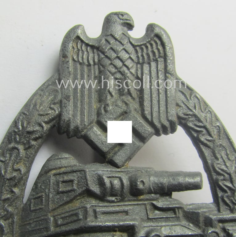 'Panzerkampfabzeichen in Silber' (or: silver-class panzer-assault badge or PAB) being a typical maker- (ie. 'ÜÜ'- or: 'Ferdinand Wiedmann'-) marked - and/or zinc- (ie. 'Feinzink'-) based specimen of the 'classic set-up'-pattern
