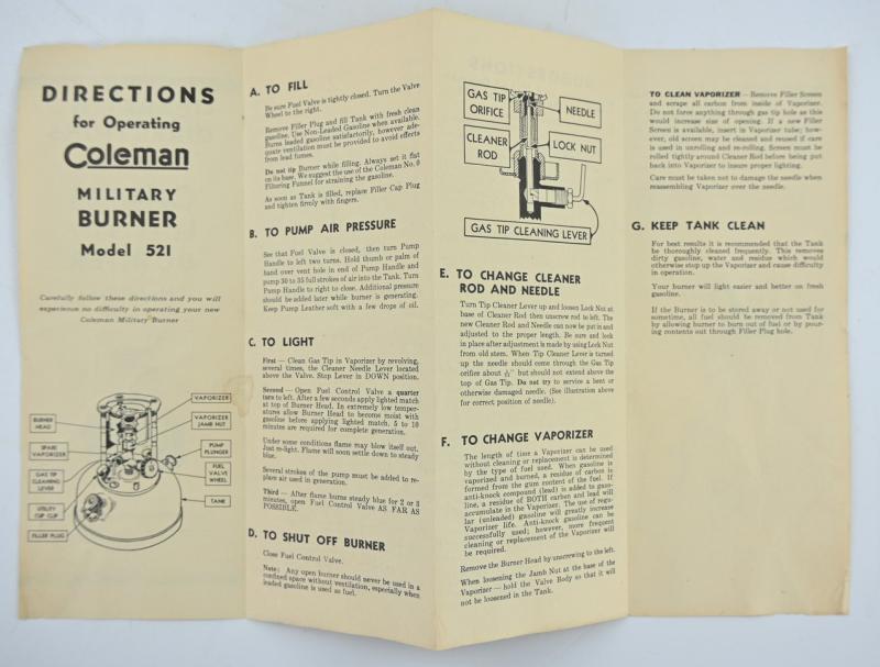 US WW2 TM 8-615 and Coleman Burner Manual
