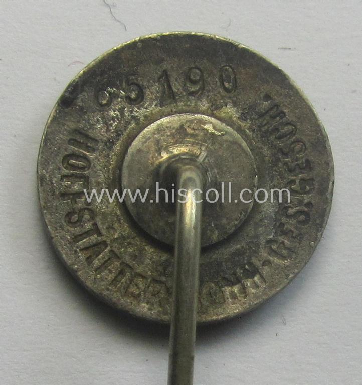 Superb - neatly enamelled and actually rarely encountered! - SS (ie. 'Allgemeine SS') civil-attire badge (ie. 'Zivilabzeichen der SS') being a detailed example that shows a clearly-present makers'-designation and unique serial-number ('65190')